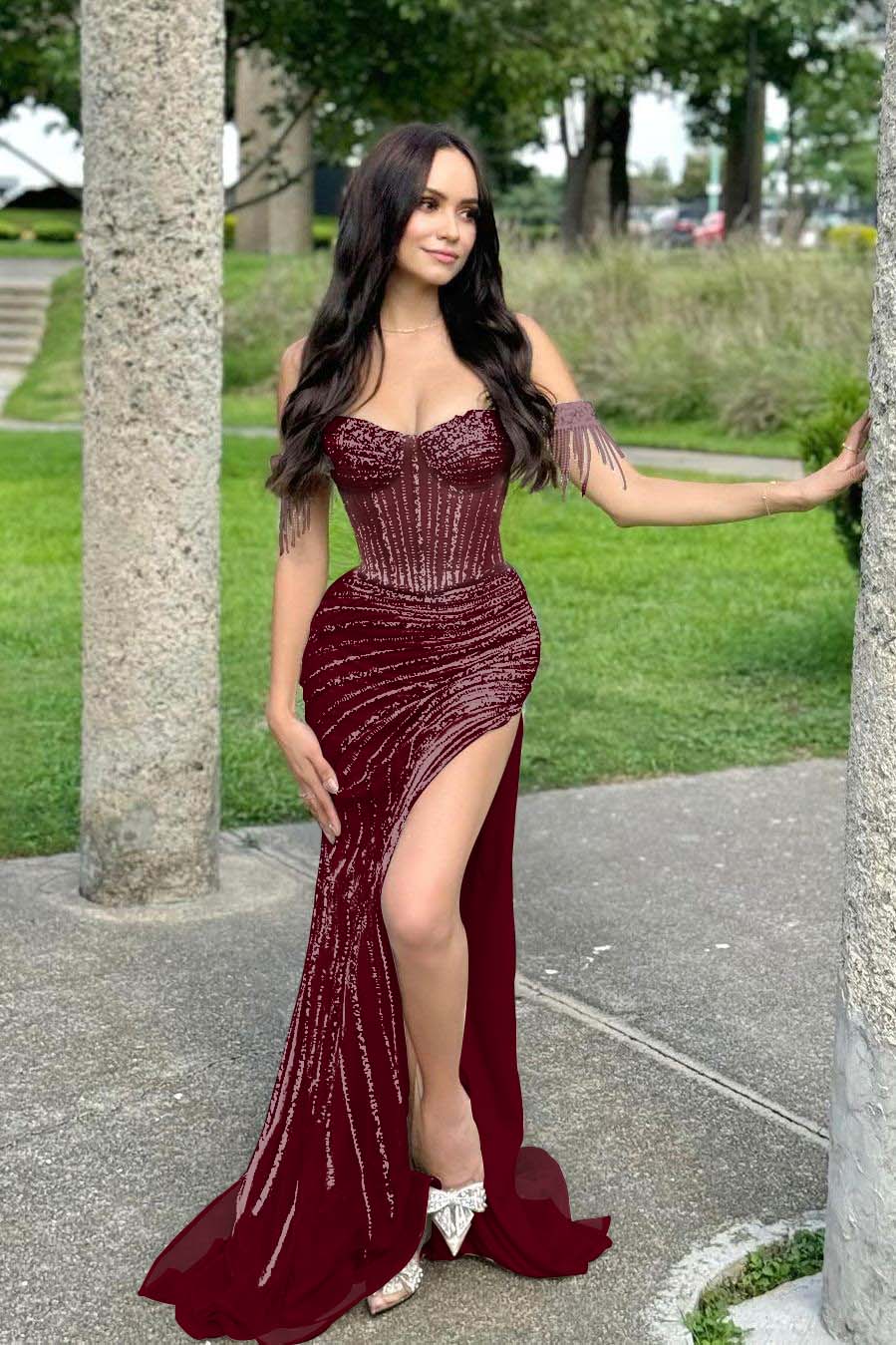 Off the Shoulder Sleeveless Long Mermaid Evening Formal Dress With Split Beading