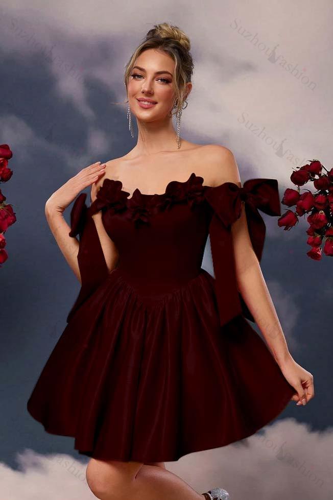 Off the Shoulder Sleeveless Short A Line Homecoming Dress With Pleated
