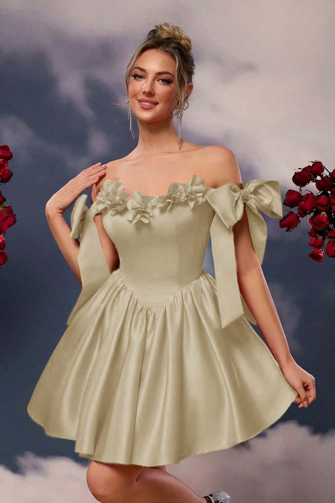 Off the Shoulder Sleeveless Short A Line Homecoming Dress With Pleated