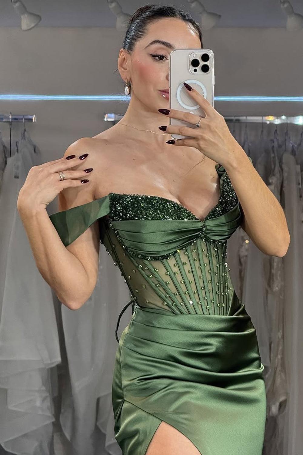 Off the Shoulder Strapless Sleeveless Long Mermaid Evening Formal Dress With Split