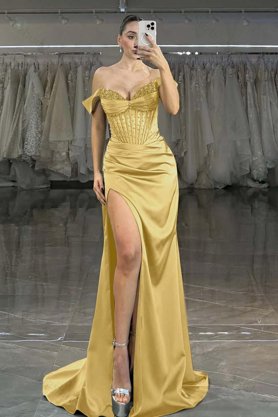 Off the Shoulder Strapless Sleeveless Long Mermaid Evening Formal Dress With Split