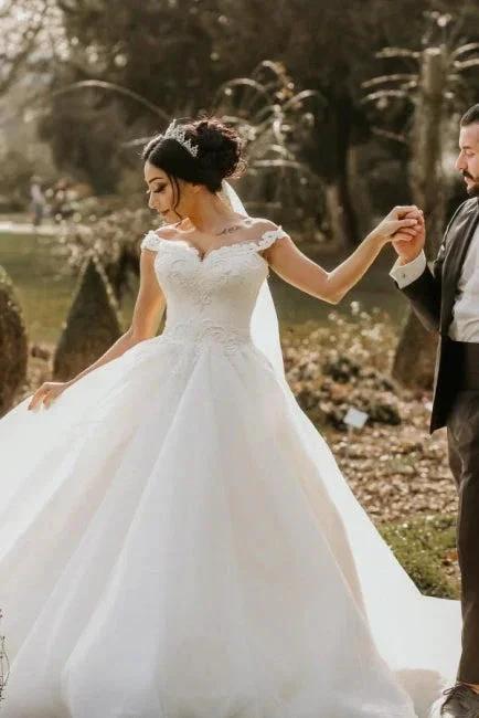 Off the shoulder White Garden Ball Gown Wedding Dress (ZD15700)