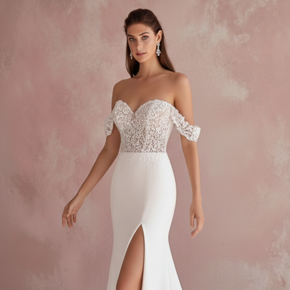 Off Shoulder Satin Wedding Dress Long Formal Bridal