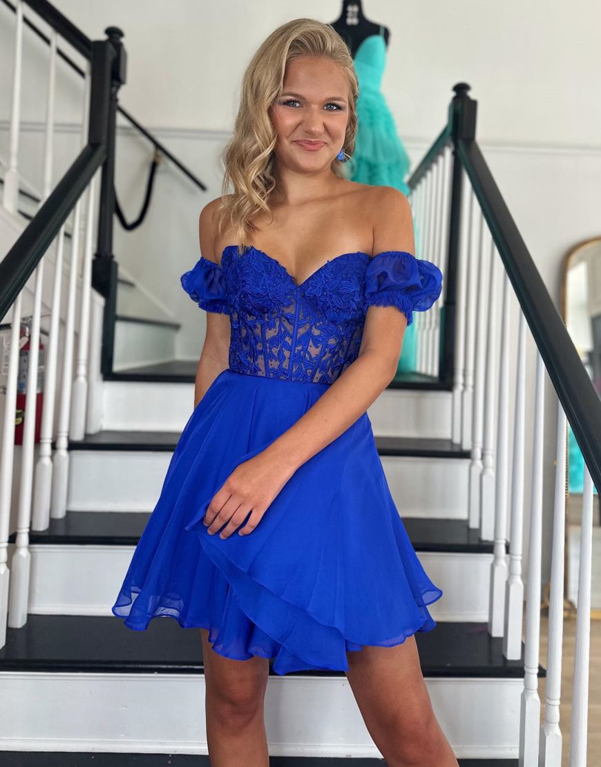 Off The Shoulder Lace And Tulle A-Line Homecoming Dress - View 7 | VelvetHem