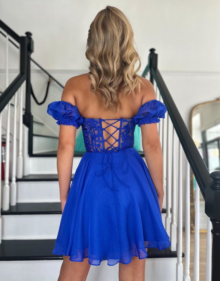 Off The Shoulder Lace And Tulle A-Line Homecoming Dress - View 6 | VelvetHem