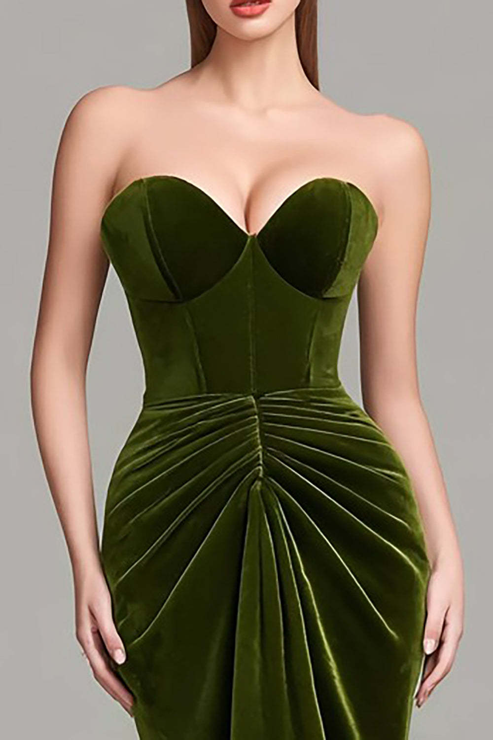 Suzhoufashion Olive Velvet Mermaid Weetheart Ruched Long Corset Prom Dress