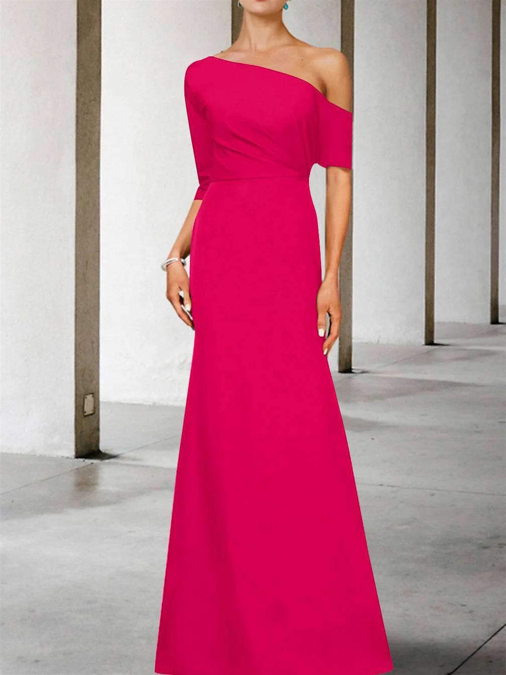 One Shoulder A Line Gown with 3/4 Sleeves for the Mother of the Bride