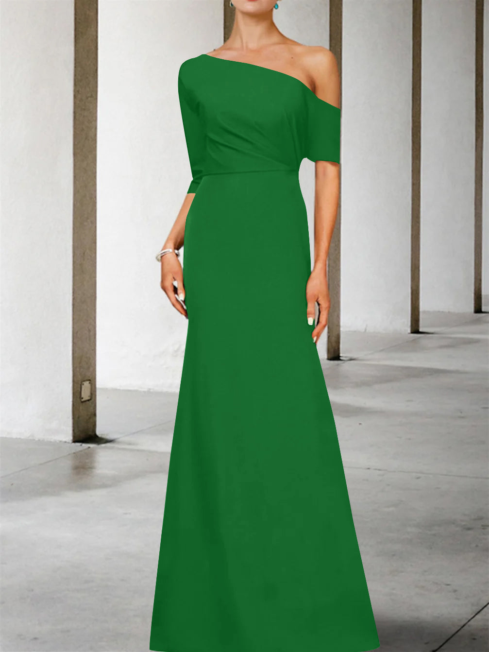One Shoulder A Line Gown with 3/4 Sleeves for the Mother of the Bride