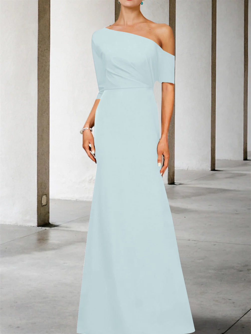 One Shoulder A Line Gown with 3/4 Sleeves for the Mother of the Bride