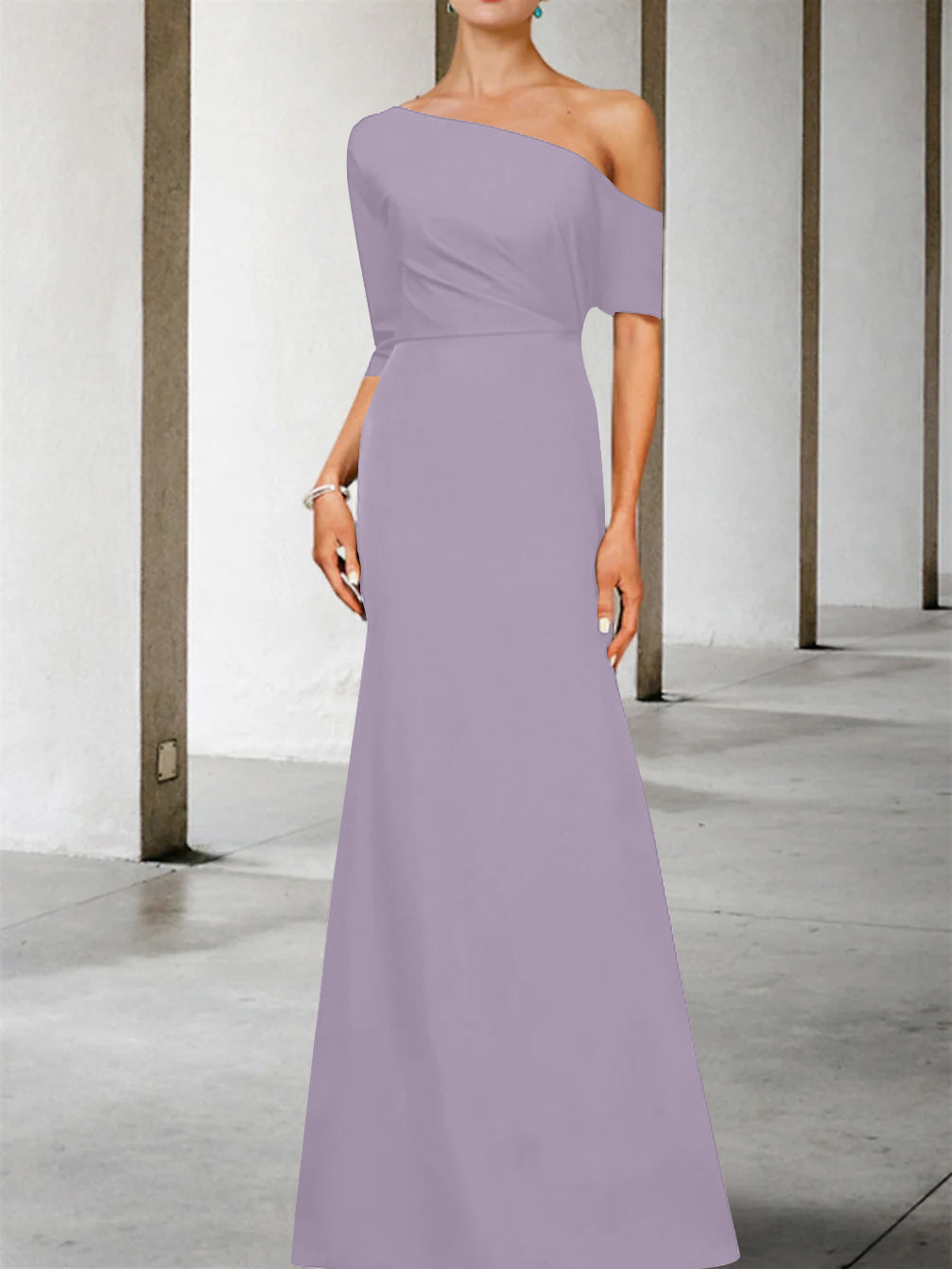 One Shoulder A Line Gown with 3/4 Sleeves for the Mother of the Bride