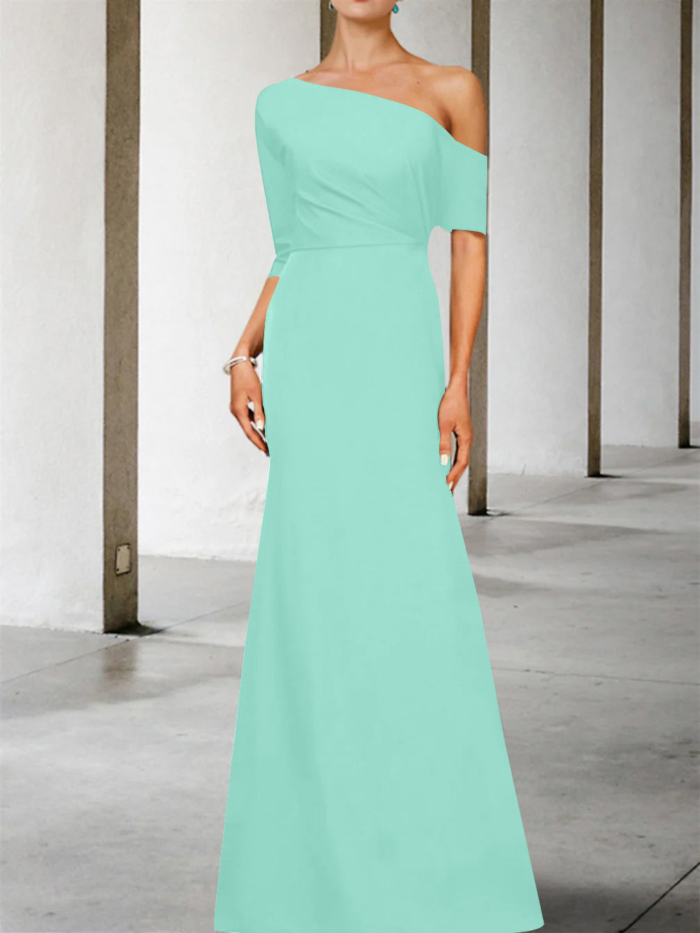 One Shoulder A Line Gown with 3/4 Sleeves for the Mother of the Bride