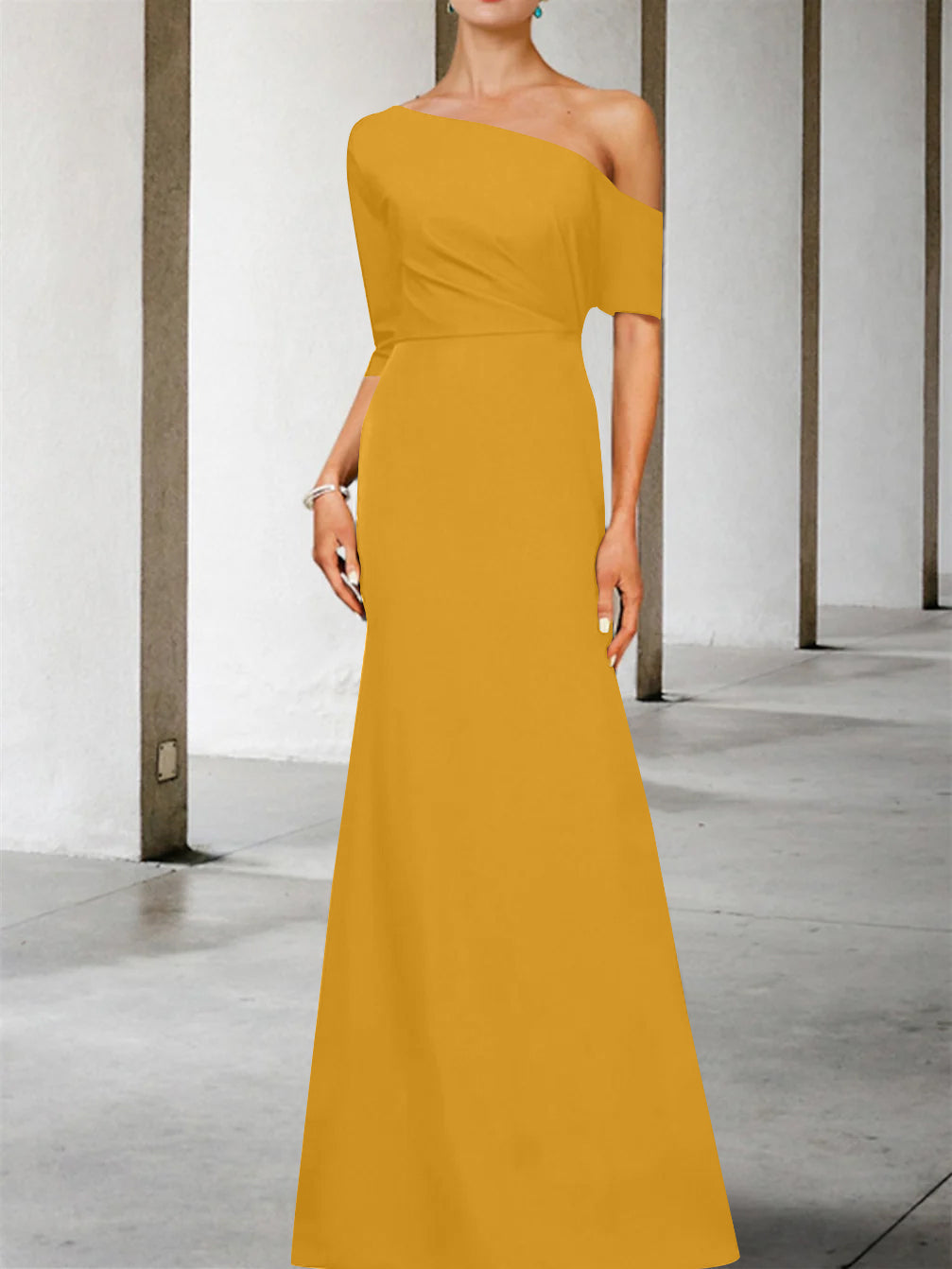 One Shoulder A Line Gown with 3/4 Sleeves for the Mother of the Bride
