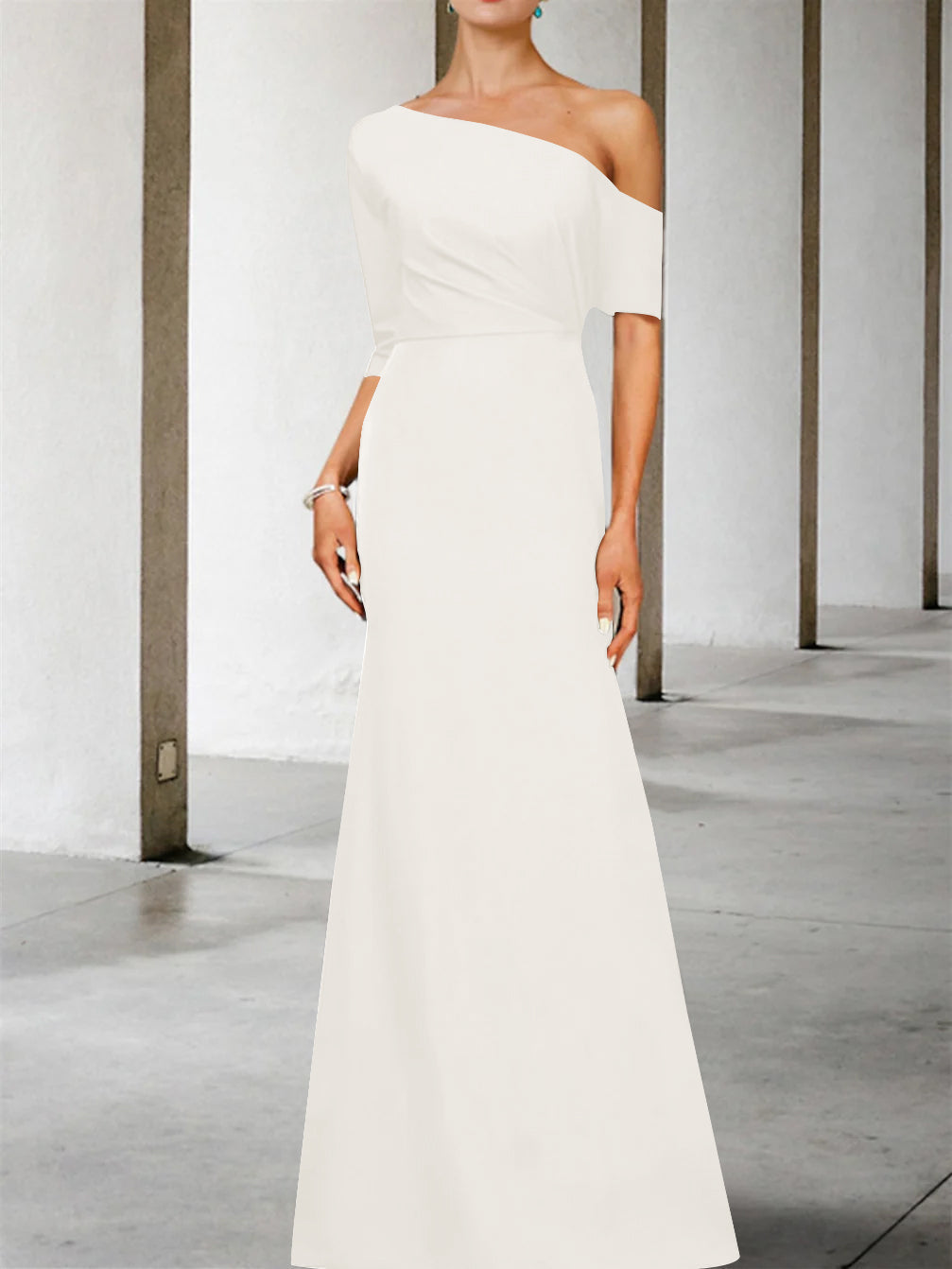 One Shoulder A Line Gown with 3/4 Sleeves for the Mother of the Bride