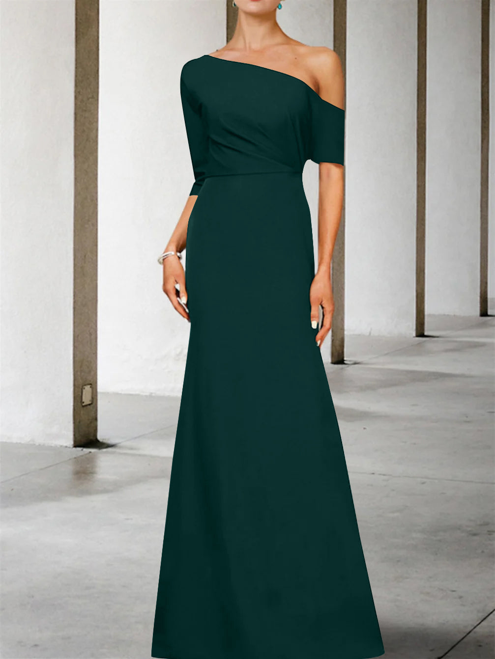 One Shoulder A Line Gown with 3/4 Sleeves for the Mother of the Bride