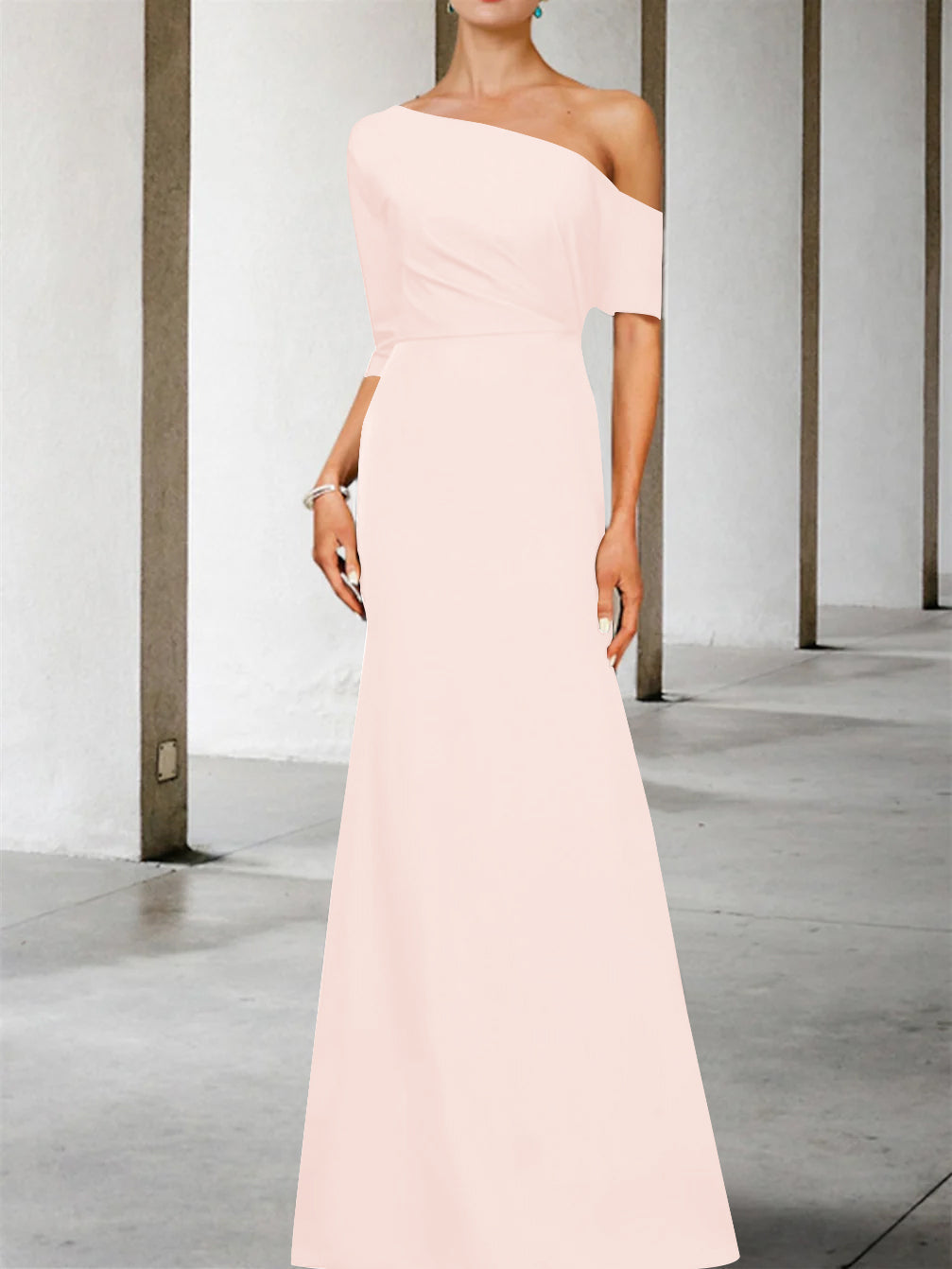 One Shoulder A Line Gown with 3/4 Sleeves for the Mother of the Bride