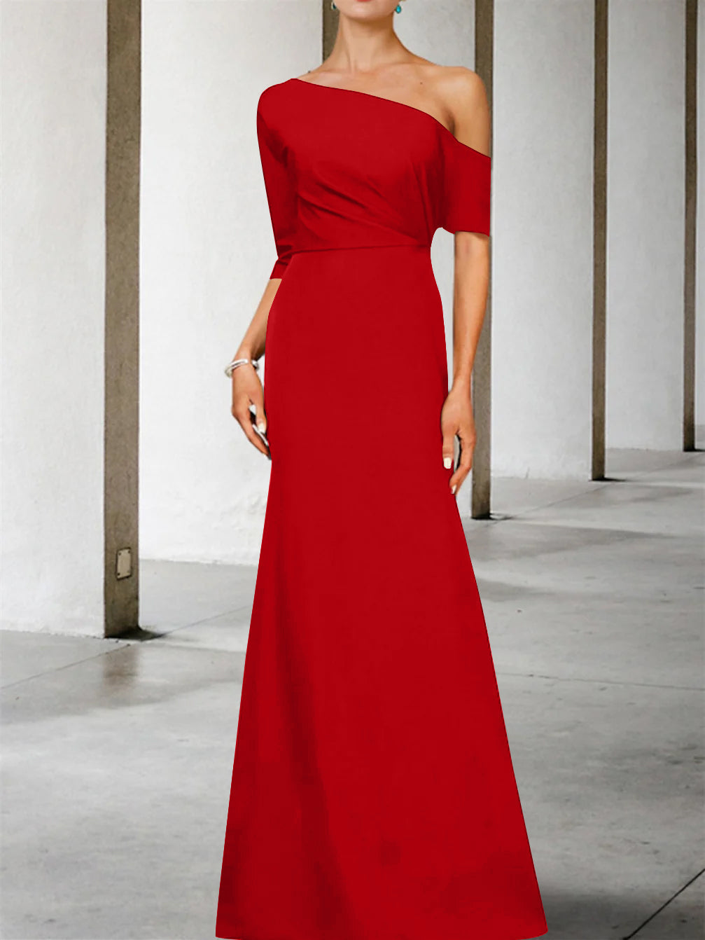 One Shoulder A Line Gown with 3/4 Sleeves for the Mother of the Bride