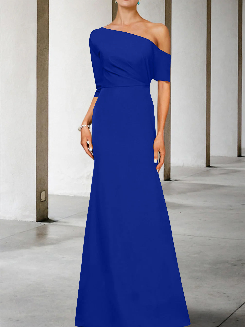 One Shoulder A Line Gown with 3/4 Sleeves for the Mother of the Bride