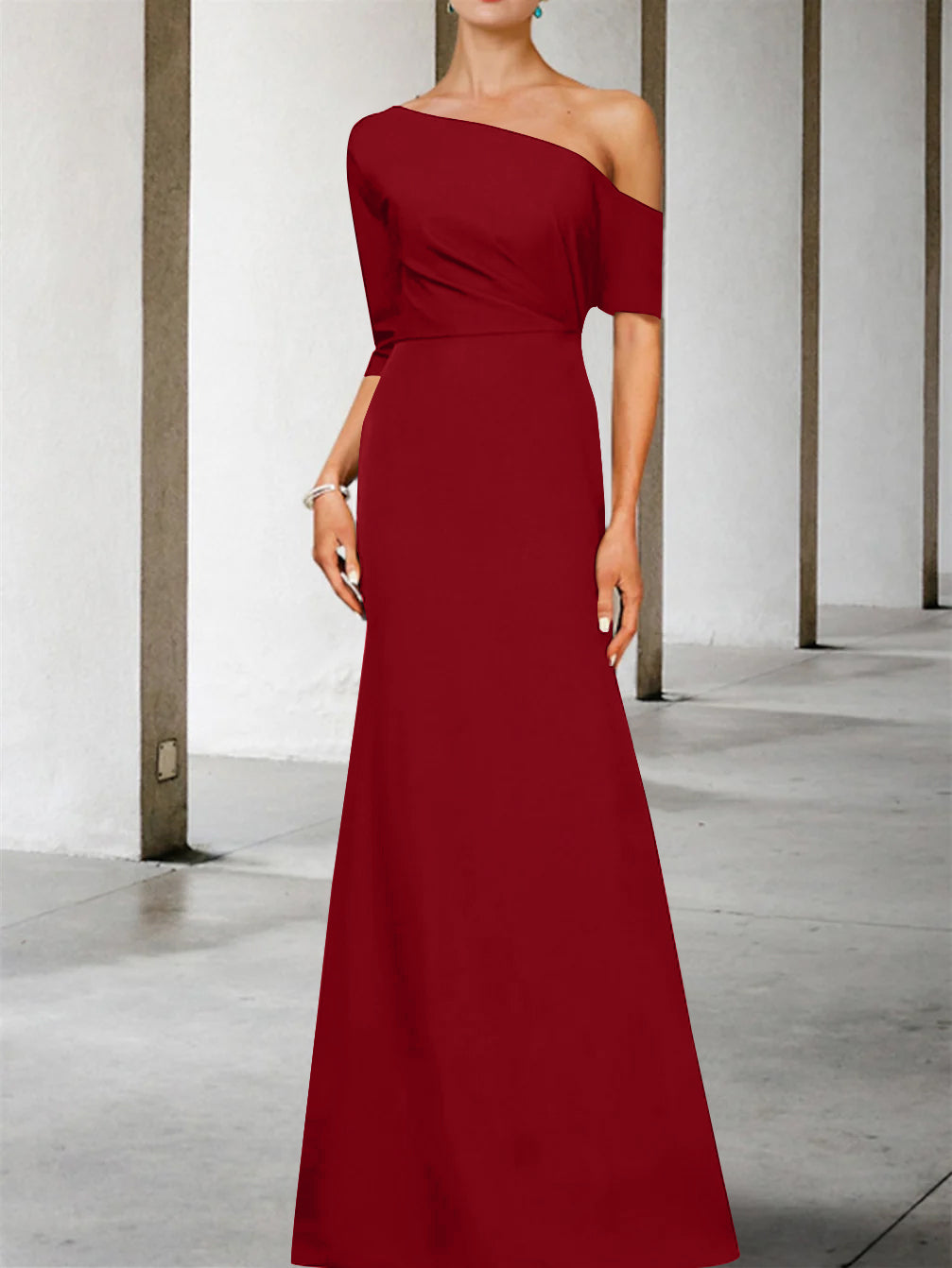 One Shoulder A Line Gown with 3/4 Sleeves for the Mother of the Bride