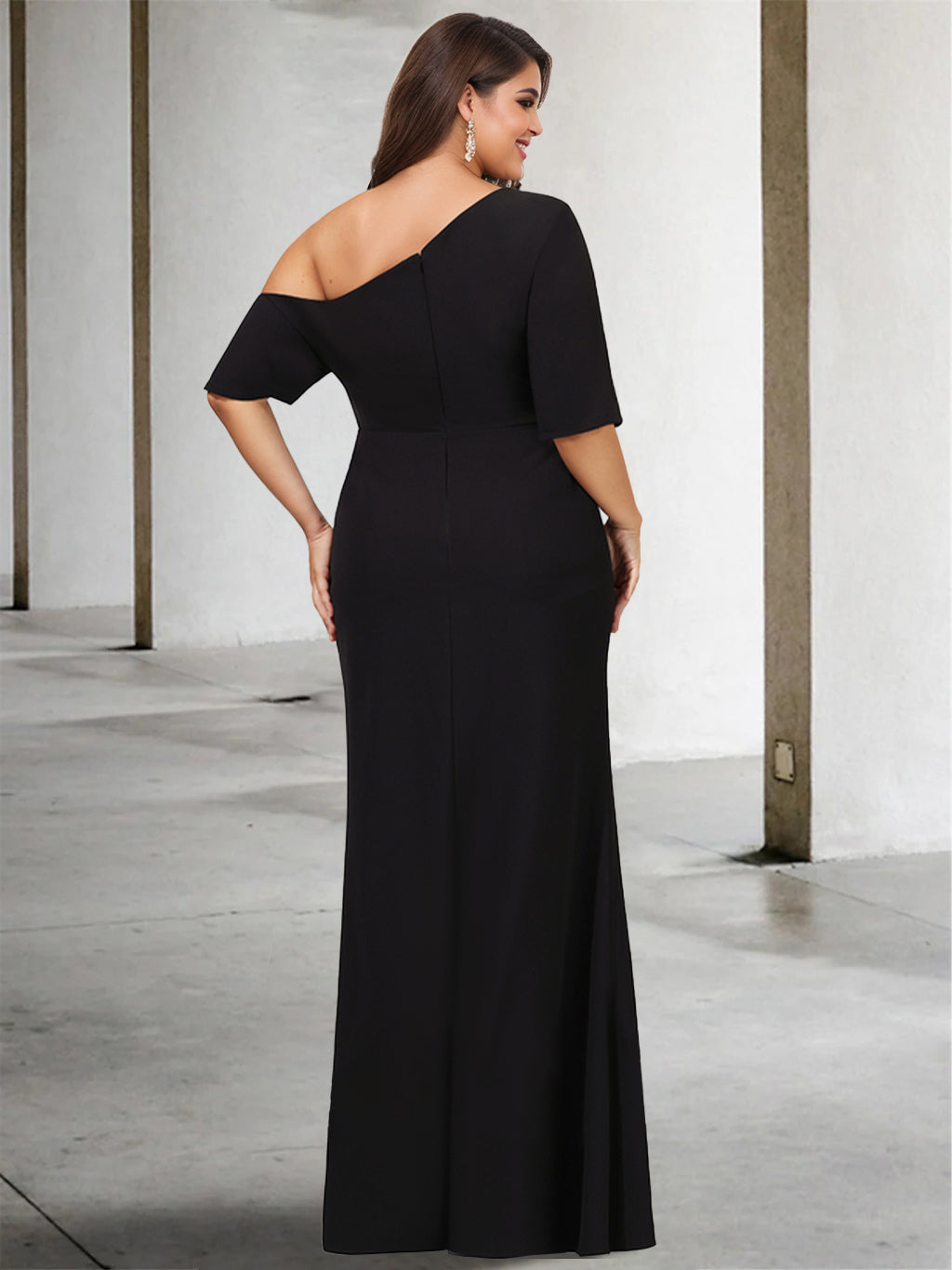 One Shoulder A Line Gown with 3/4 Sleeves for the Mother of the Bride
