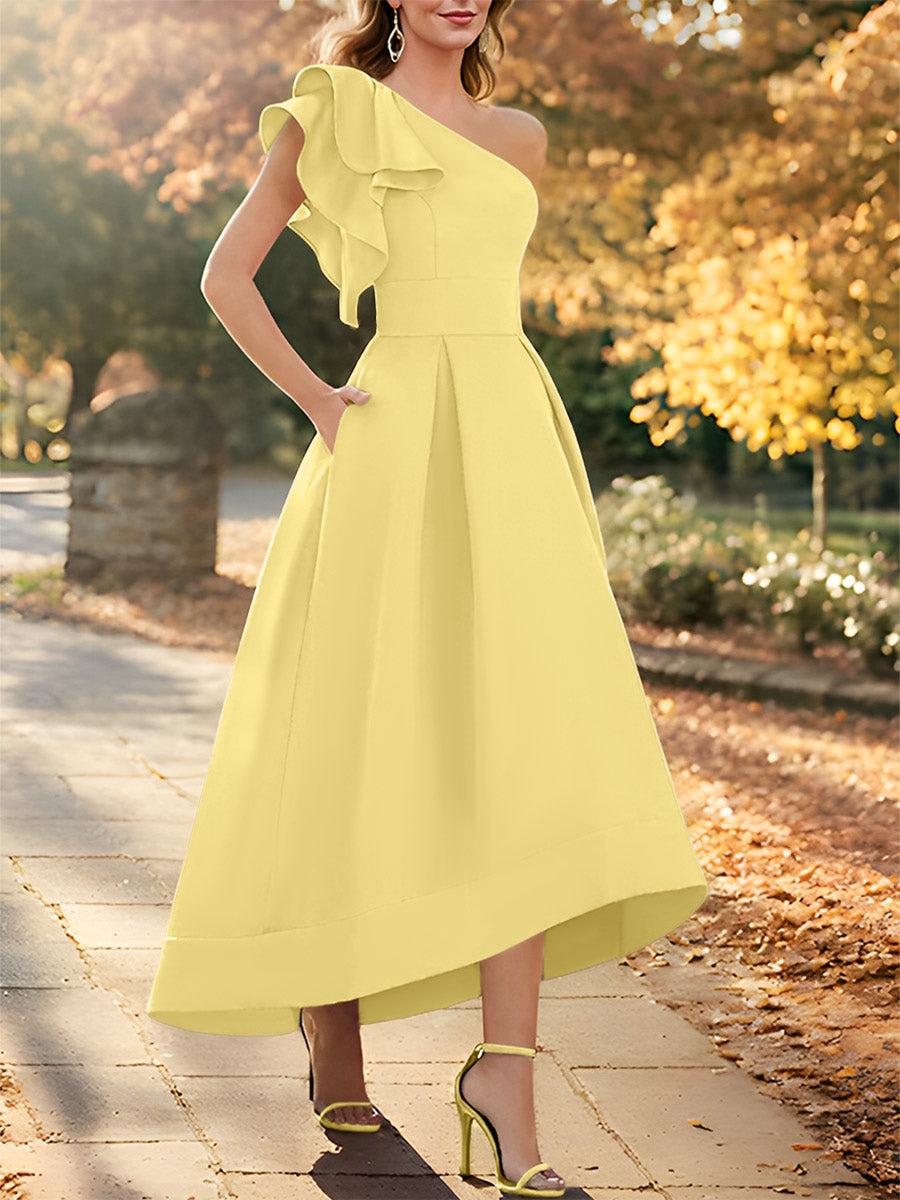 One Shoulder Asymmetrical A Line Dress for the Mother of the Bride Sleeveless with Ruffles