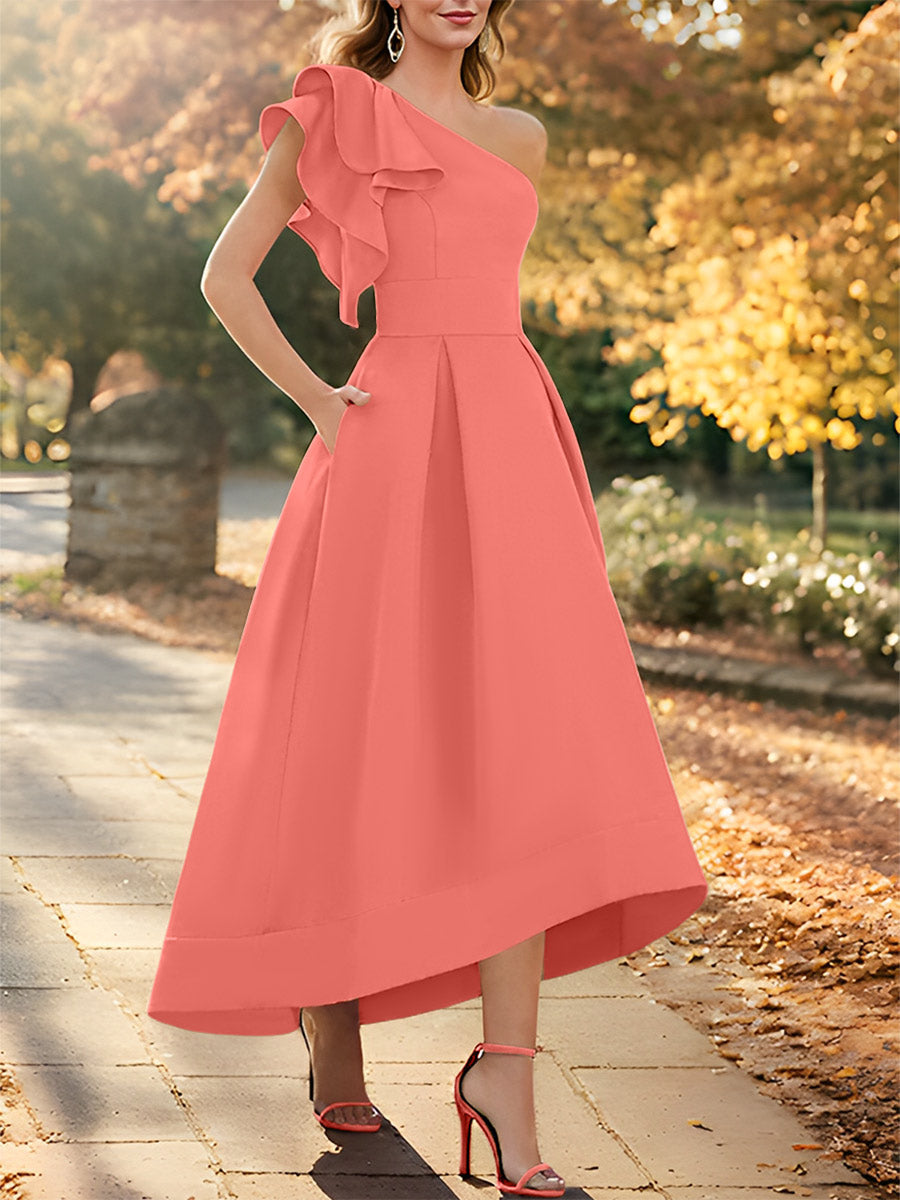 One Shoulder Asymmetrical A Line Dress for the Mother of the Bride Sleeveless with Ruffles