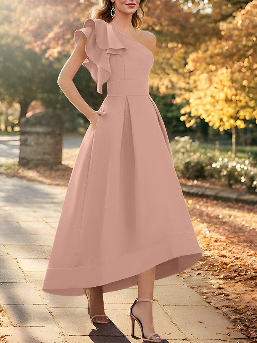One Shoulder Asymmetrical A Line Dress for the Mother of the Bride Sleeveless with Ruffles