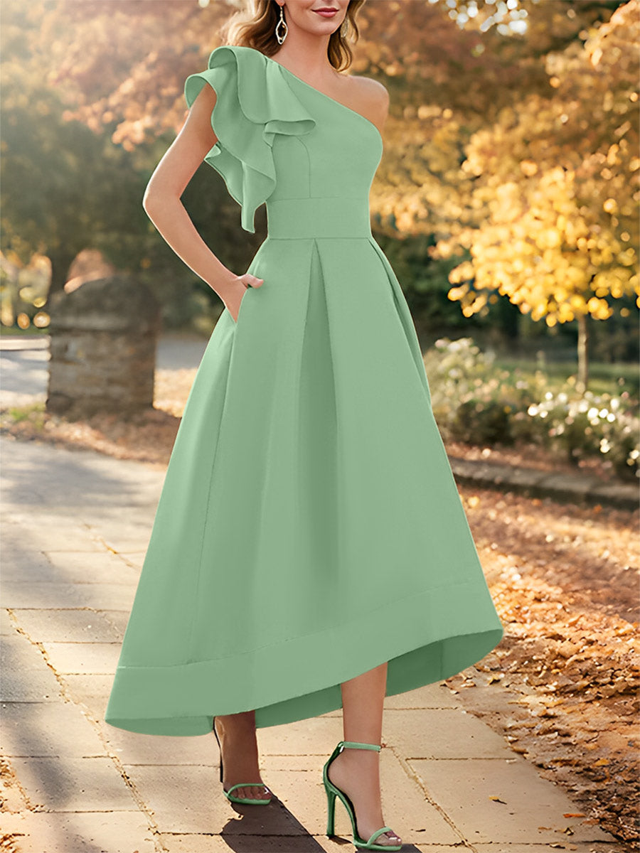 One Shoulder Asymmetrical A Line Dress for the Mother of the Bride Sleeveless with Ruffles