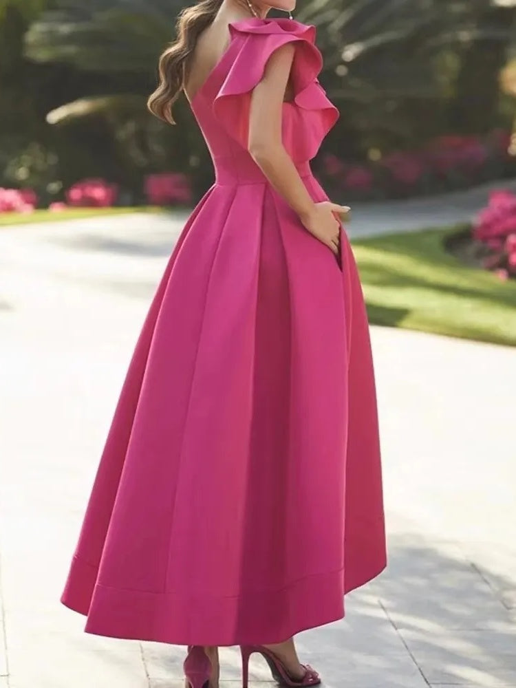 One Shoulder Asymmetrical A Line Dress for the Mother of the Bride Sleeveless with Ruffles