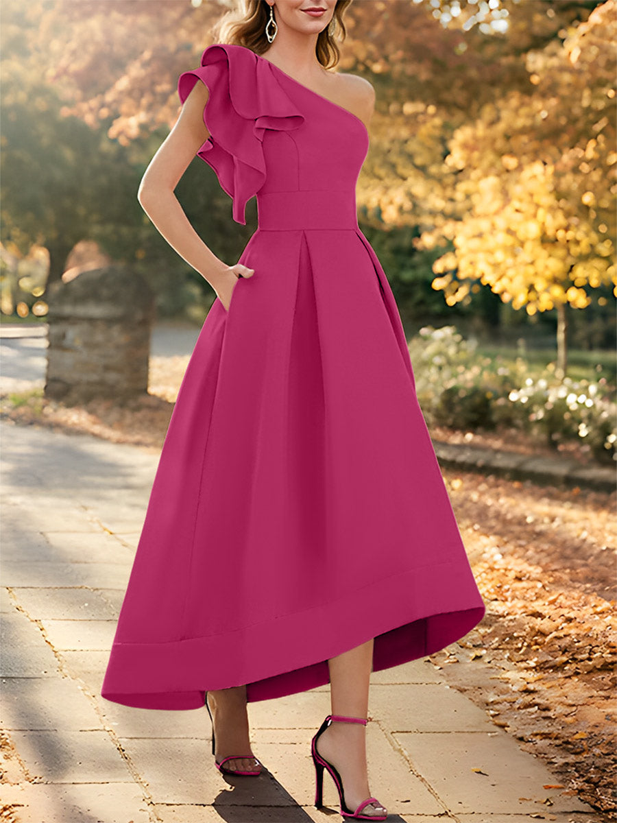 One Shoulder Asymmetrical A Line Dress for the Mother of the Bride Sleeveless with Ruffles
