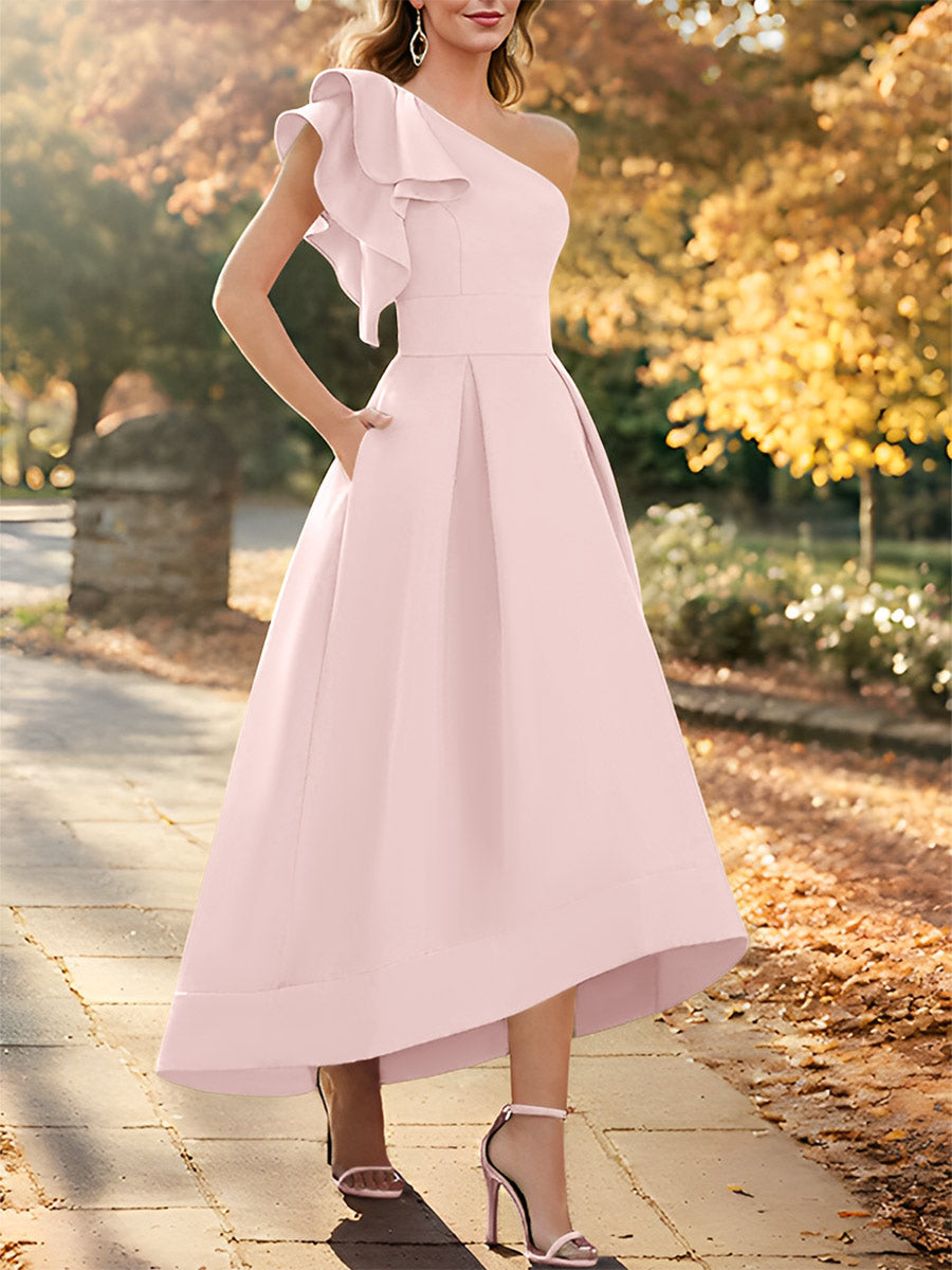One Shoulder Asymmetrical A Line Dress for the Mother of the Bride Sleeveless with Ruffles