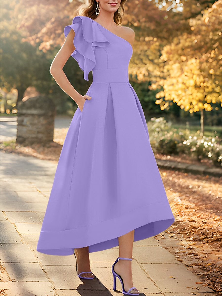 One Shoulder Asymmetrical A Line Dress for the Mother of the Bride Sleeveless with Ruffles