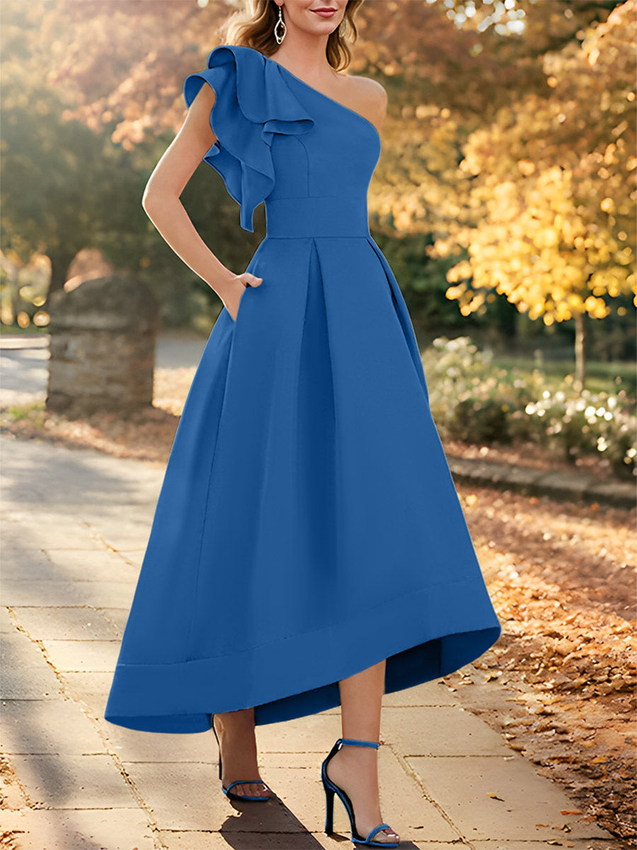 One Shoulder Asymmetrical A Line Dress for the Mother of the Bride Sleeveless with Ruffles