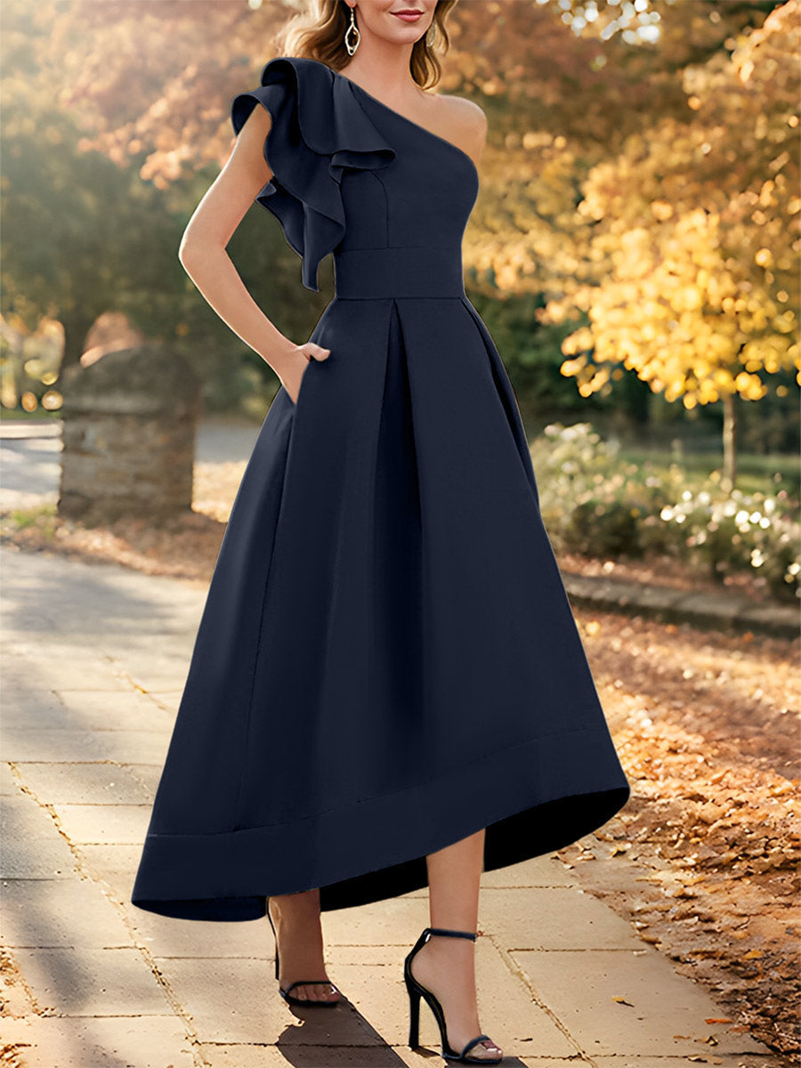 One Shoulder Asymmetrical A Line Dress for the Mother of the Bride Sleeveless with Ruffles