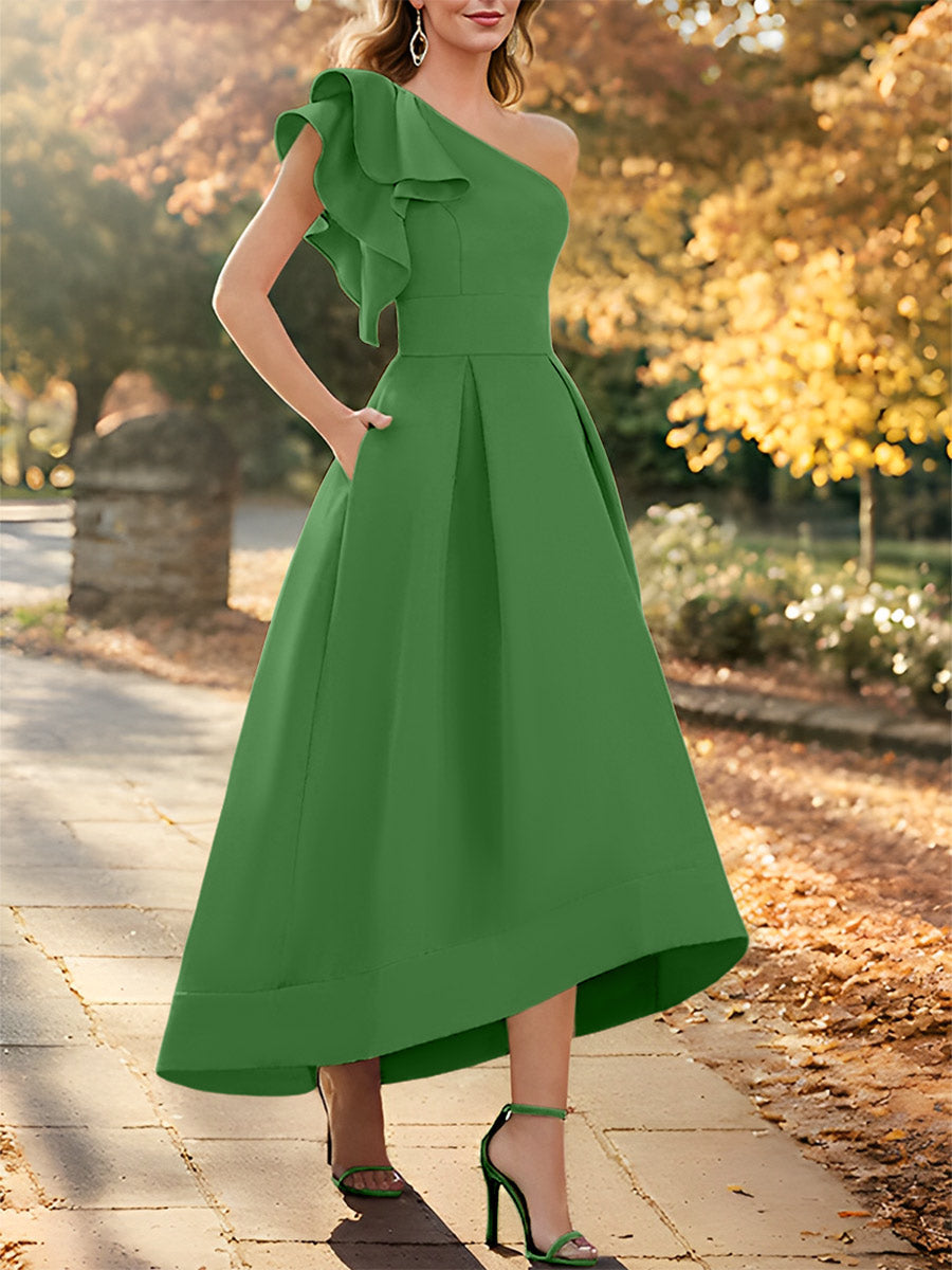 One Shoulder Asymmetrical A Line Dress for the Mother of the Bride Sleeveless with Ruffles