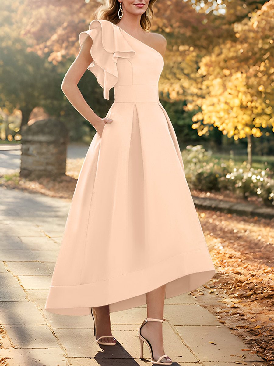 One Shoulder Asymmetrical A Line Dress for the Mother of the Bride Sleeveless with Ruffles