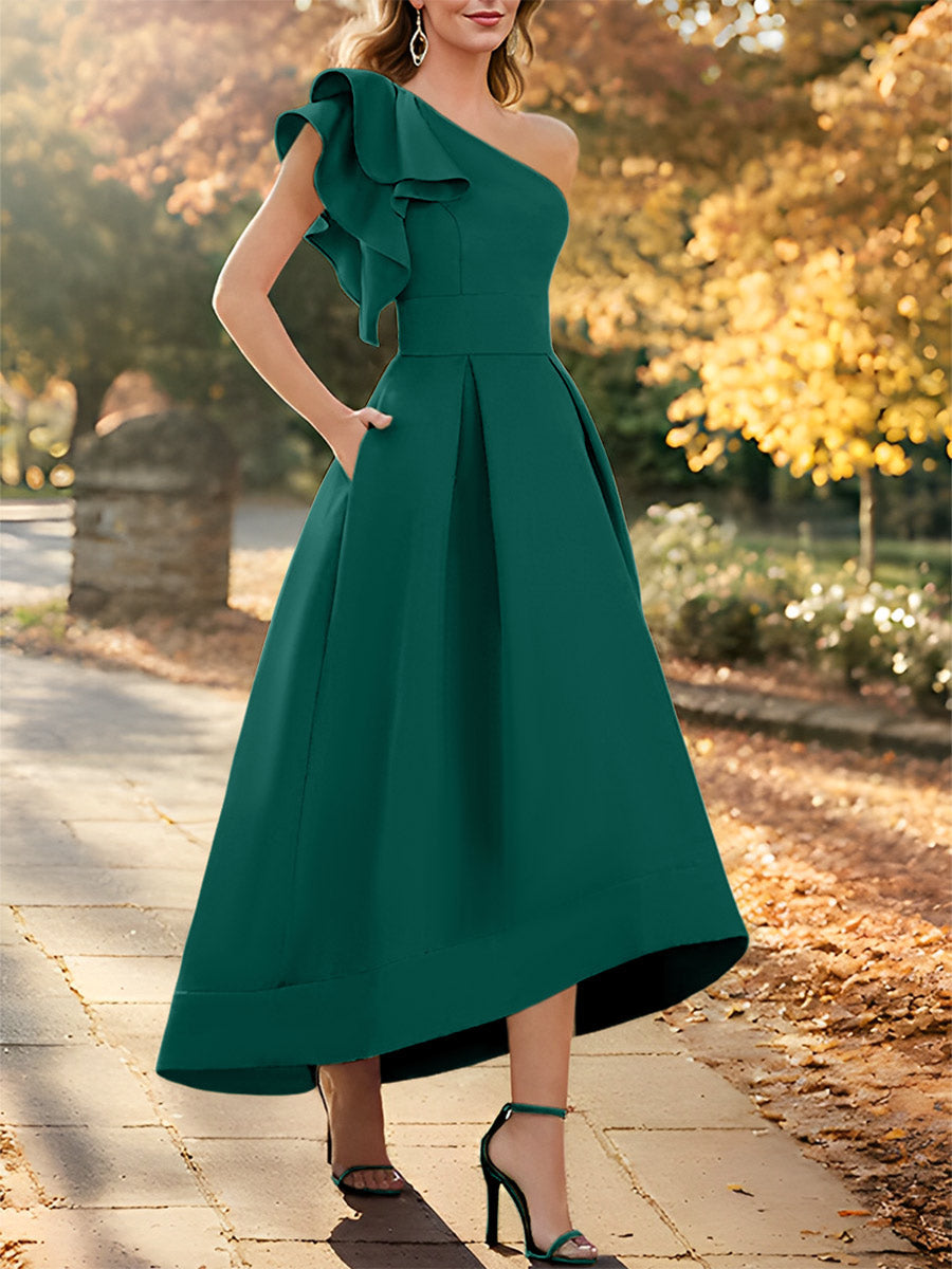 One Shoulder Asymmetrical A Line Dress for the Mother of the Bride Sleeveless with Ruffles