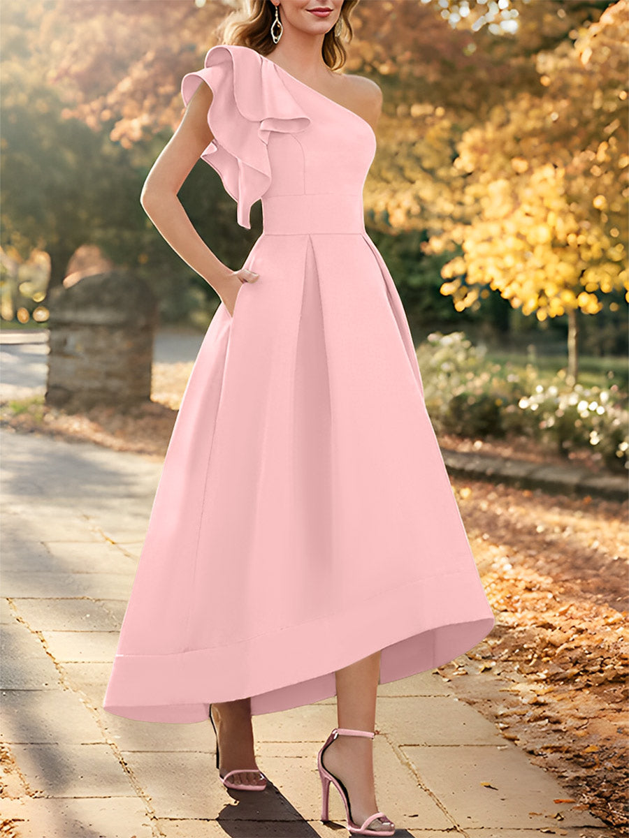 One Shoulder Asymmetrical A Line Dress for the Mother of the Bride Sleeveless with Ruffles