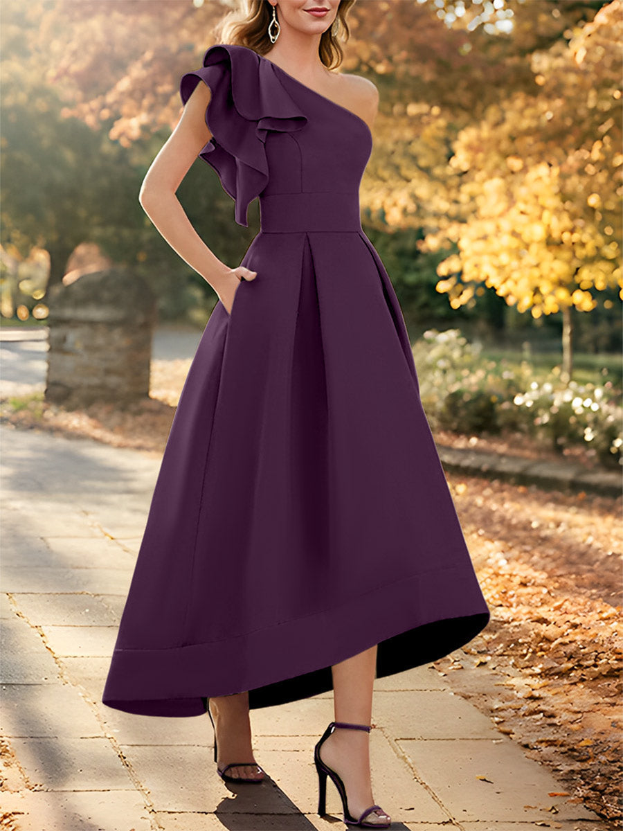 One Shoulder Asymmetrical A Line Dress for the Mother of the Bride Sleeveless with Ruffles