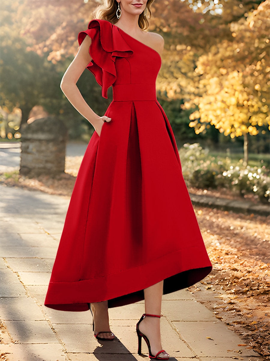 One Shoulder Asymmetrical A Line Dress for the Mother of the Bride Sleeveless with Ruffles