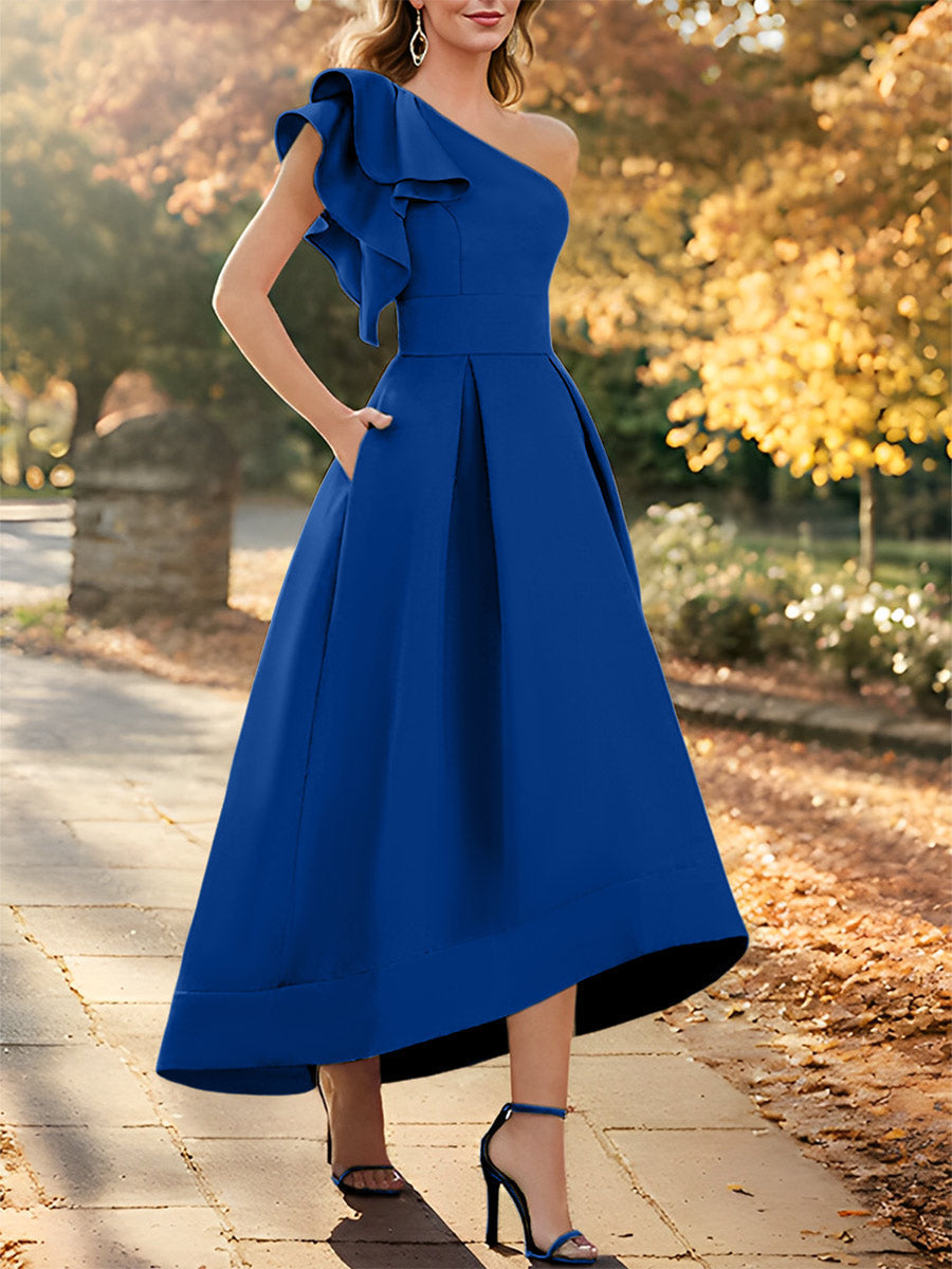 One Shoulder Asymmetrical A Line Dress for the Mother of the Bride Sleeveless with Ruffles