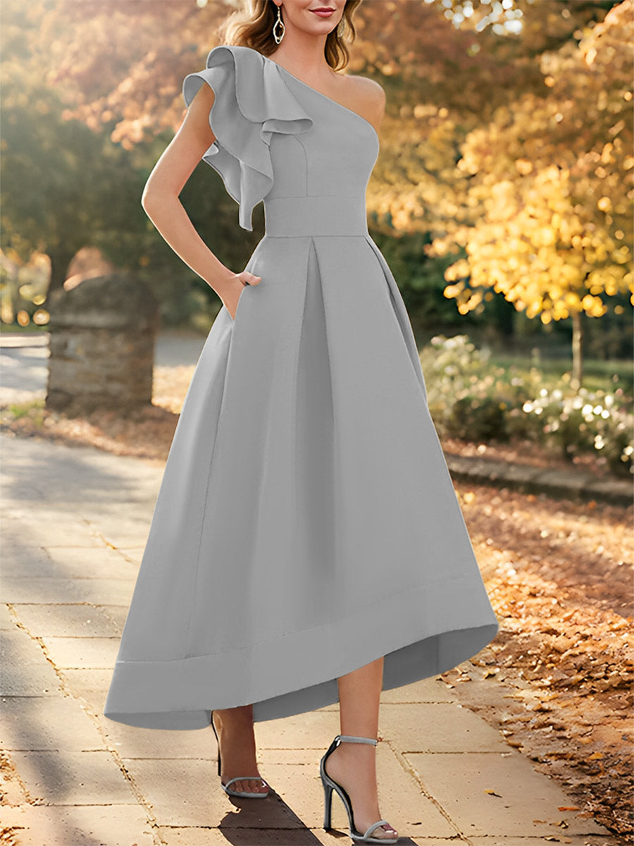 One Shoulder Asymmetrical A Line Dress for the Mother of the Bride Sleeveless with Ruffles