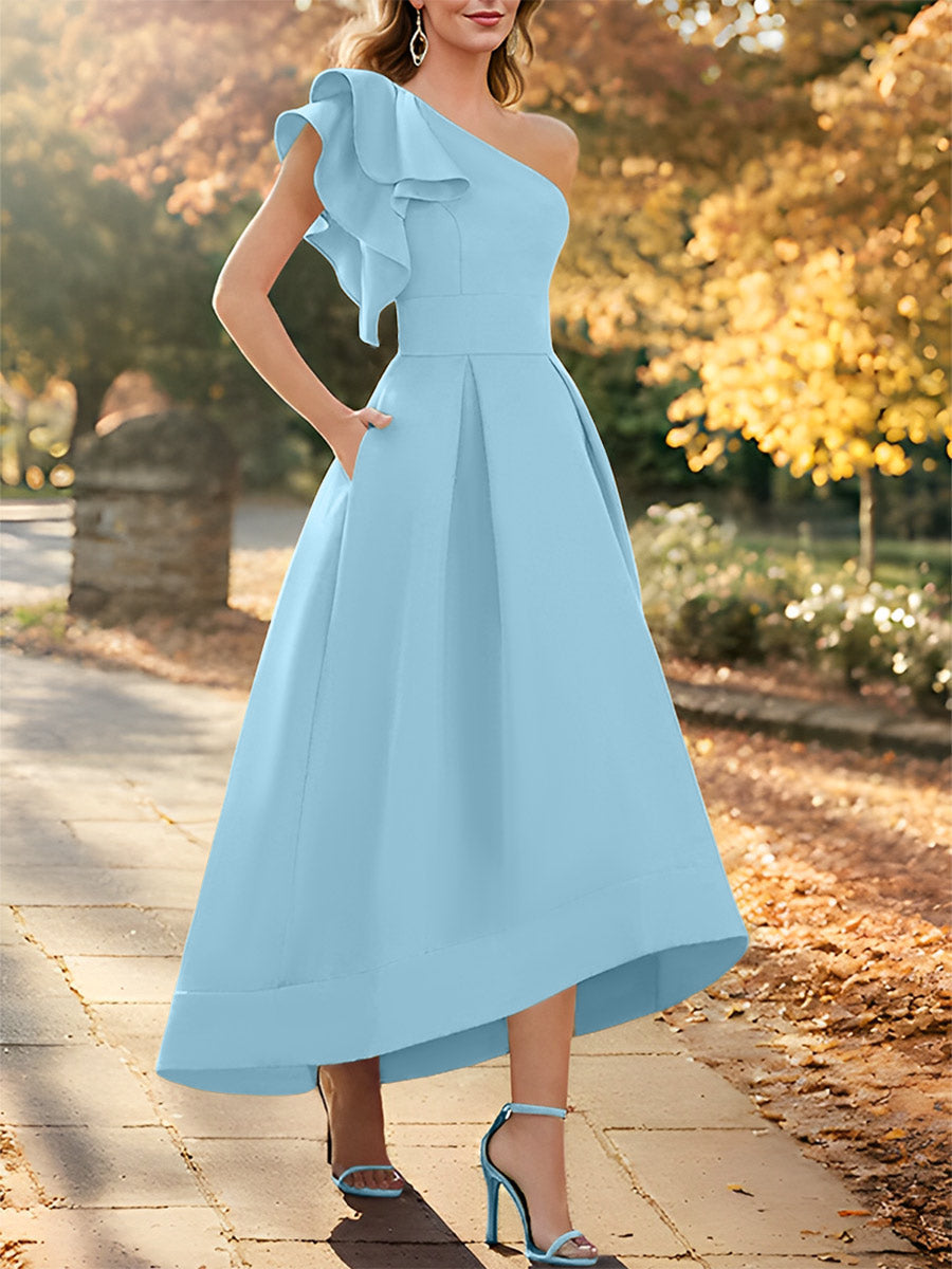 One Shoulder Asymmetrical A Line Dress for the Mother of the Bride Sleeveless with Ruffles