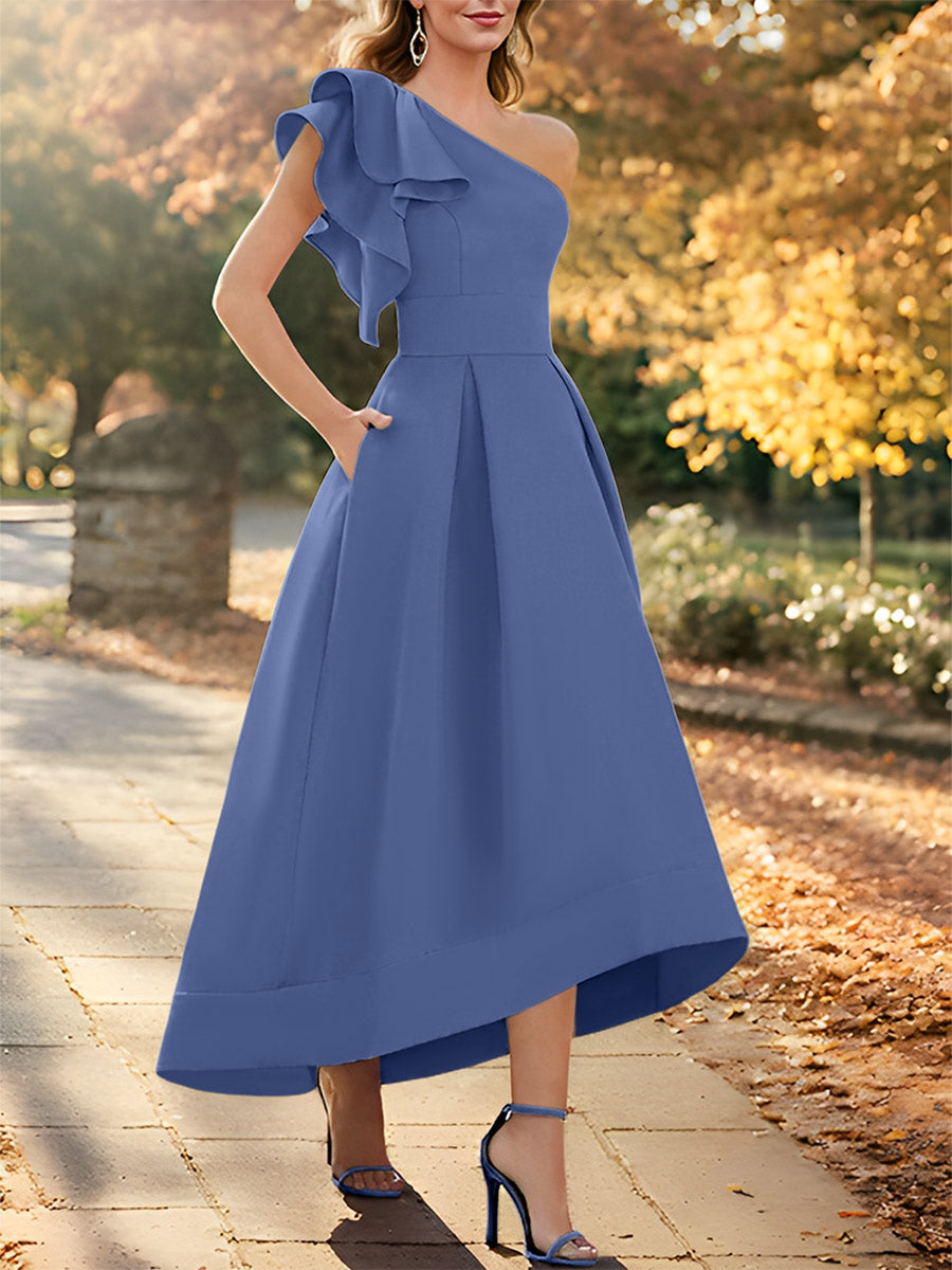 One Shoulder Asymmetrical A Line Dress for the Mother of the Bride Sleeveless with Ruffles