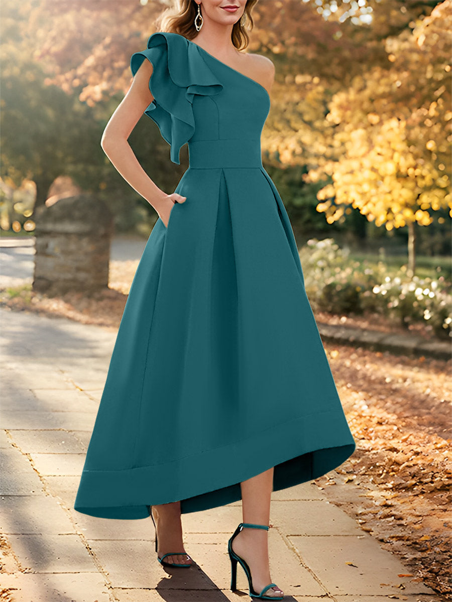 One Shoulder Asymmetrical A Line Dress for the Mother of the Bride Sleeveless with Ruffles