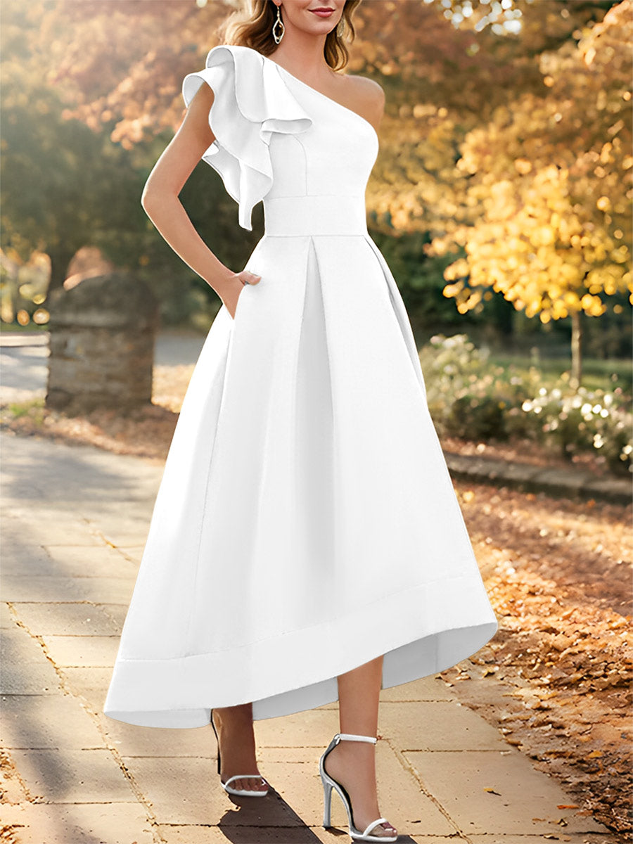 One Shoulder Asymmetrical A Line Dress for the Mother of the Bride Sleeveless with Ruffles