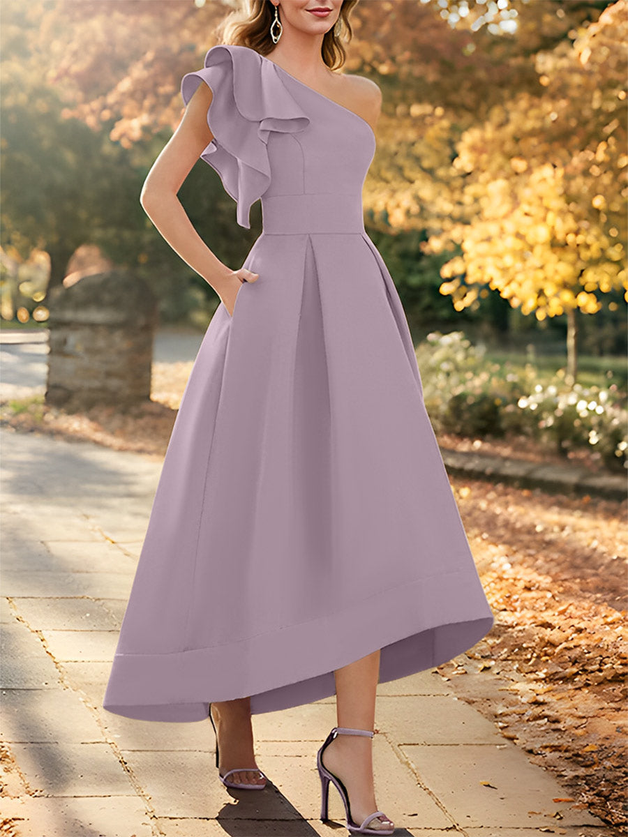 One Shoulder Asymmetrical A Line Dress for the Mother of the Bride Sleeveless with Ruffles