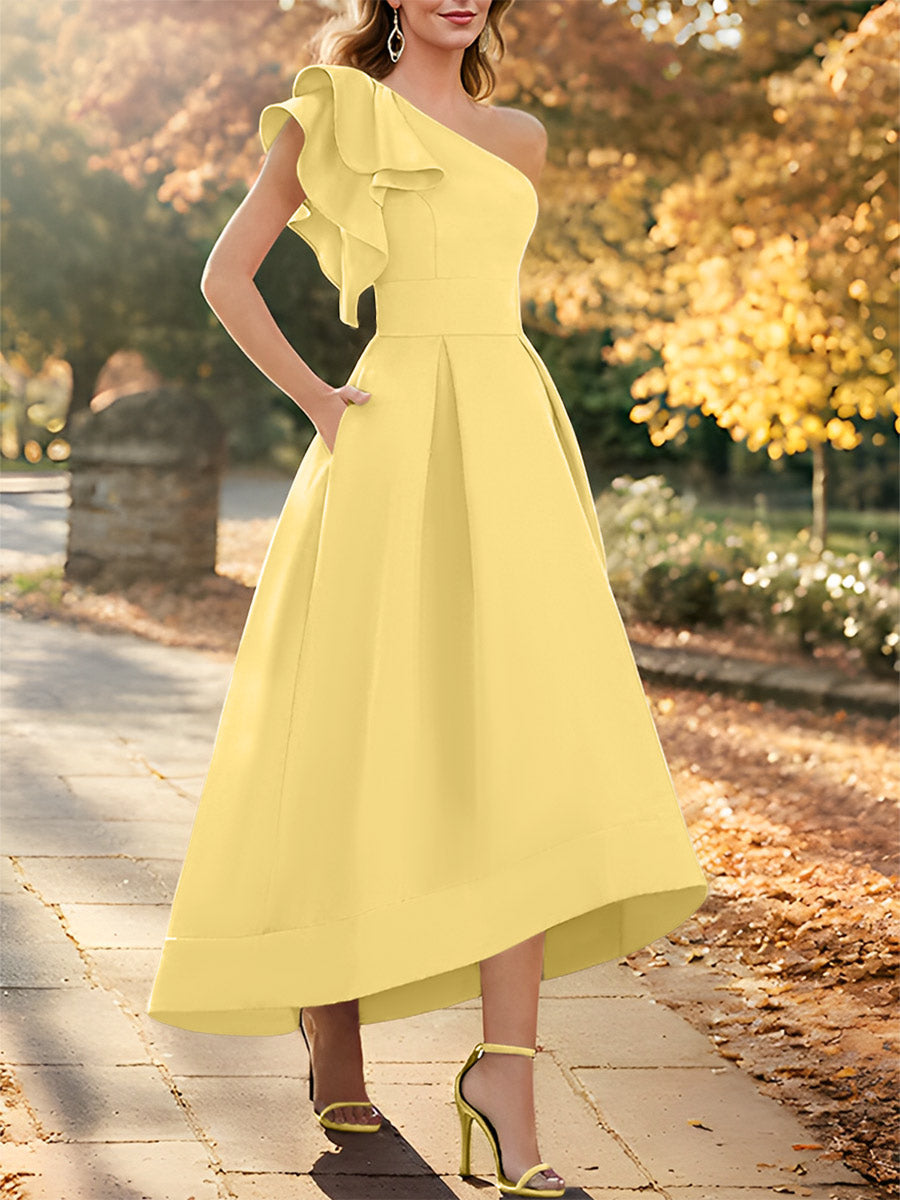 One Shoulder Asymmetrical A Line Dress for the Mother of the Bride Sleeveless with Ruffles