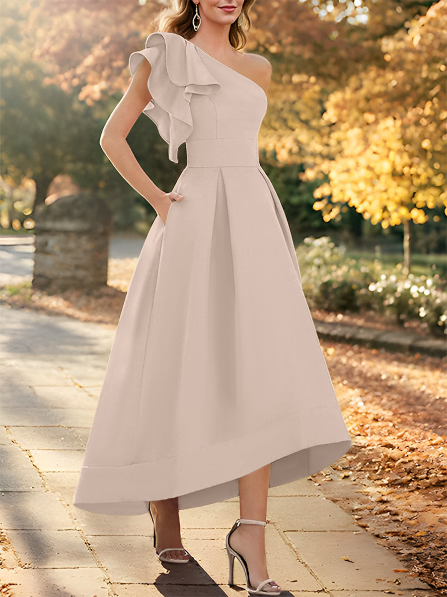One Shoulder Asymmetrical A Line Dress for the Mother of the Bride Sleeveless with Ruffles