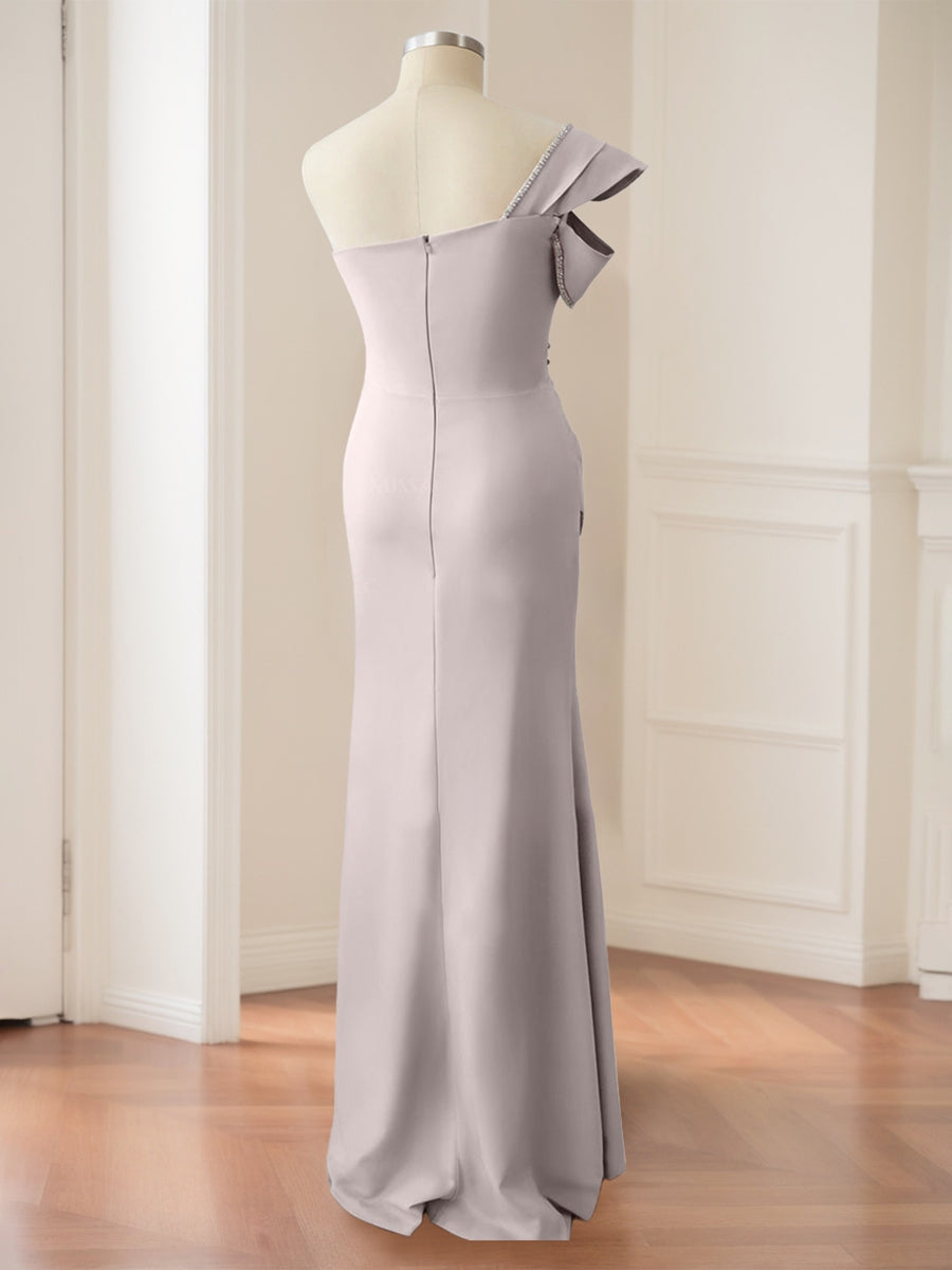 One Shoulder Long Mermaid Trumpet Mother of the Bride Gown with Side Split