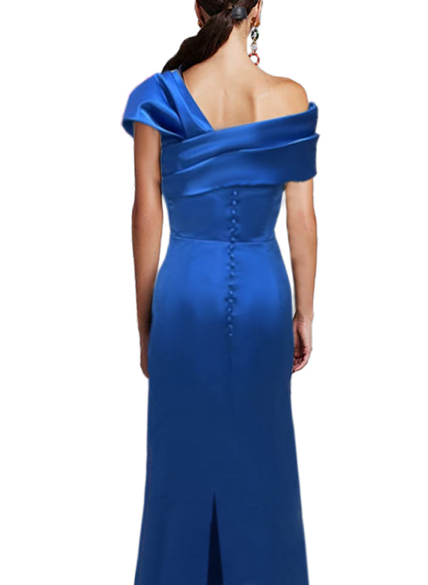 One Shoulder Long Mother of the Bride Gown with Bow in Sheath Column Style